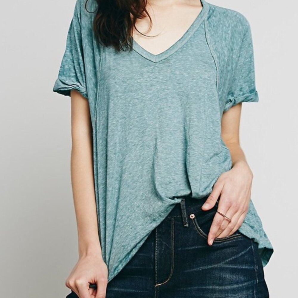 Free People We the Free Free Fallin Burnout Tee V-neck Light Blue (Medium)